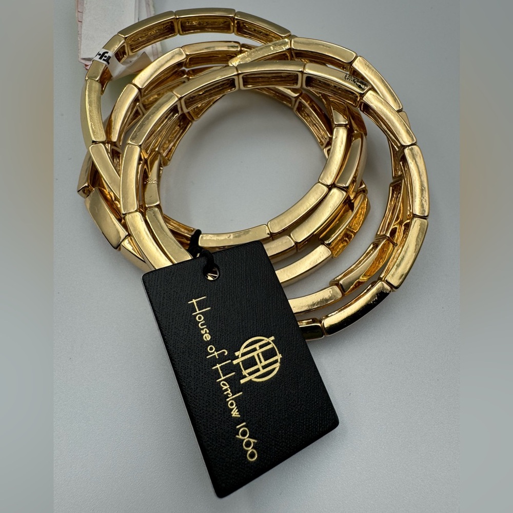 House of Harlow 1960 Set of 5 Stretch Gold Link Bracelets